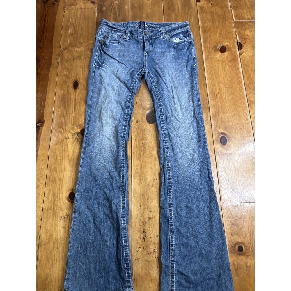 Vanity Premium Collection Womens Blue Flare Jeans Size 29W 33L Stretch Denim